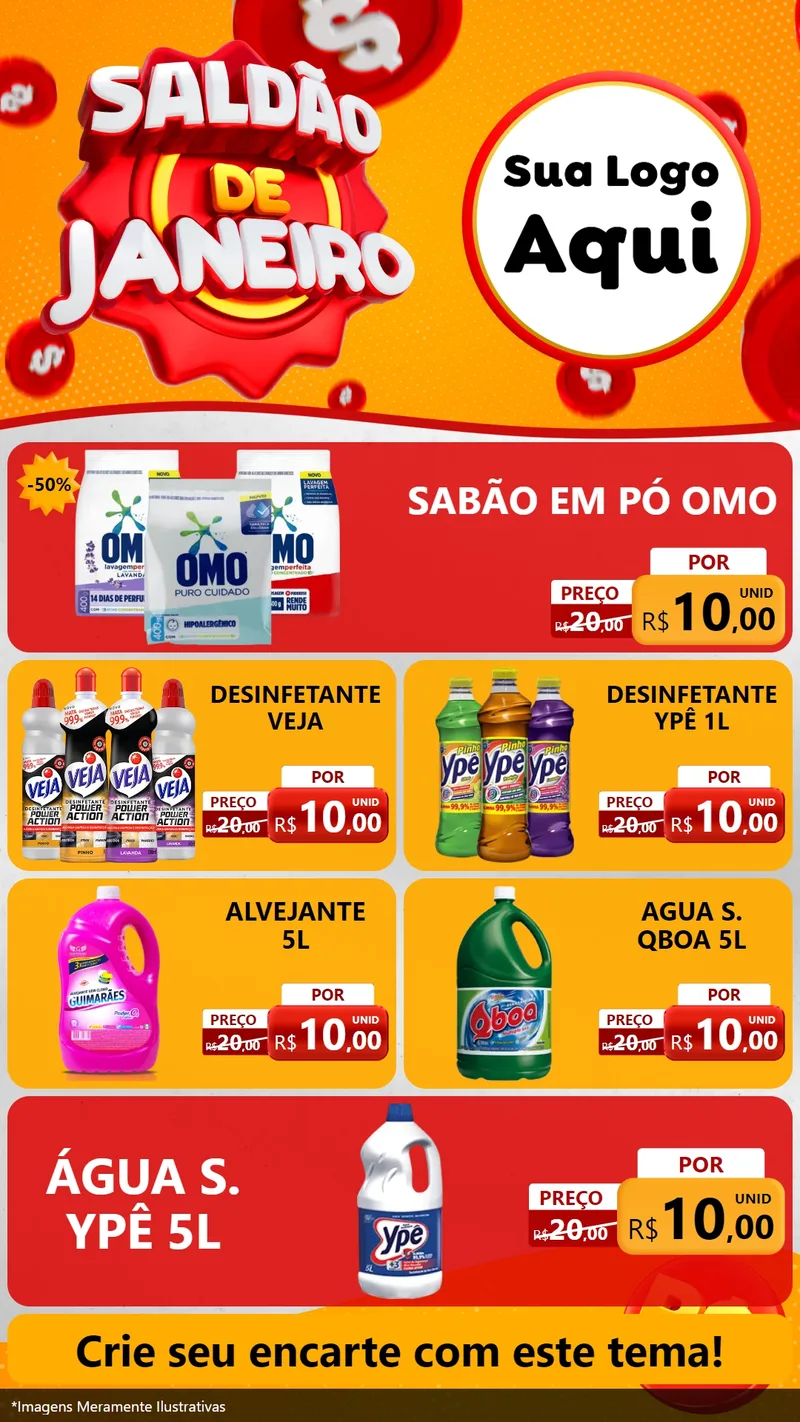 Modelo de TV para TV Vertical com o tema Saldão de Janeiro para Produtos de Limpeza
