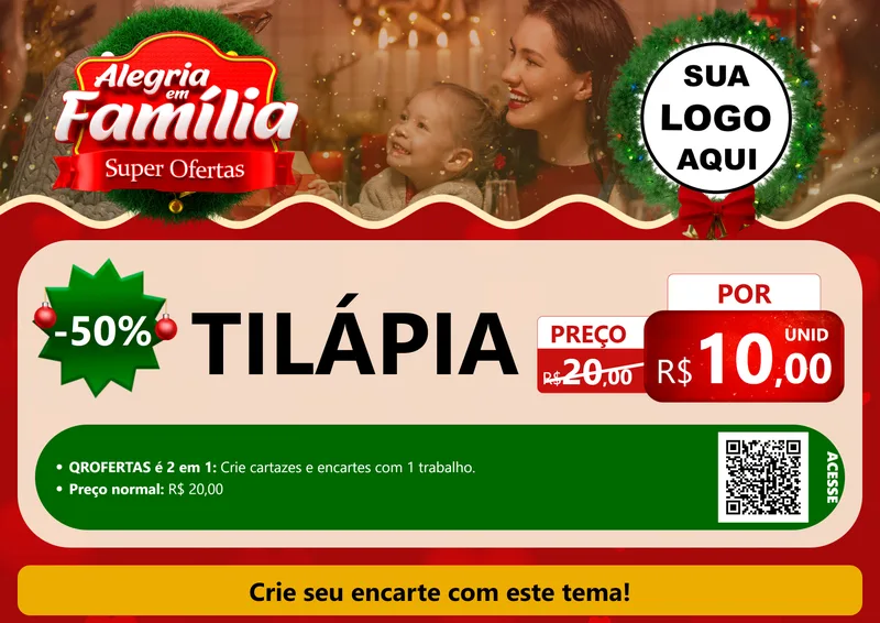 Modelo de Cartaz para Cartaz A4 Horizontal com o tema Alegria Em Família - Super Ofertas para Peixaria
