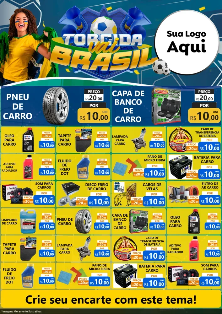 Modelo de Encarte para Encarte A4 Vertical com o tema Torcida Vai Brasil - Copa para Auto peças