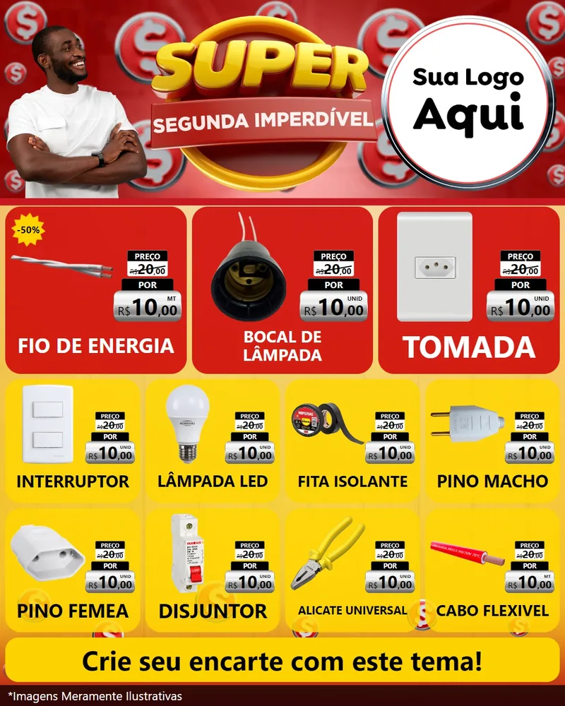 Modelo de Rede Social para Feed Instagram com o tema Super Segunda Imperdível para Materiais Elétricos