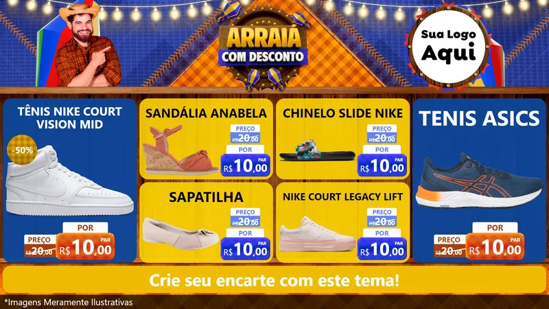 Modelo de TV para TV Horizontal com o tema Arraiá Com Desconto para Calçados