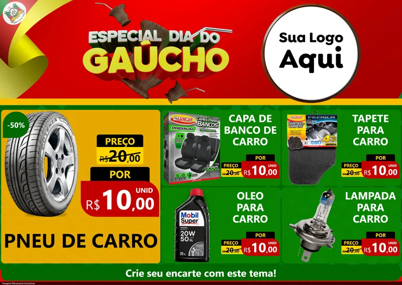 Modelo de Encarte para Encarte A4 Horizontal com o tema Especial Dia do Gaúcho para Auto peças
