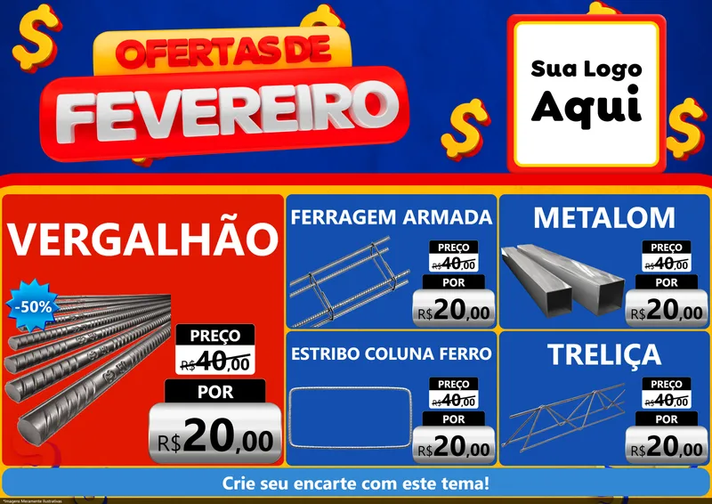 Modelo de Encarte para Encarte A4 Horizontal com o tema Ofertas de Fevereiro para Ferragens
