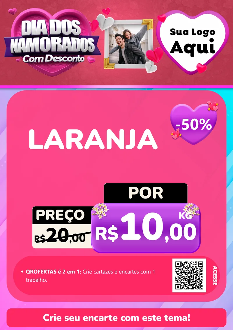 Modelo de Cartaz para Cartaz A4 Vertical com o tema Dia Dos Namorados Com Desconto para Hortifrúti