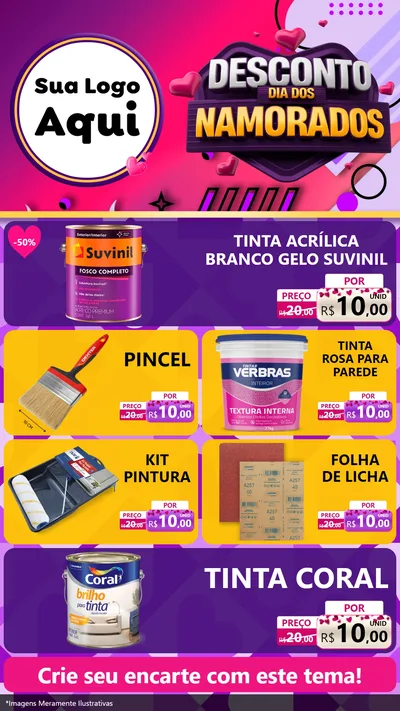 Modelo de TV para TV Vertical com o tema Desconto Dia dos Namorados para Tintas e Ferramentas