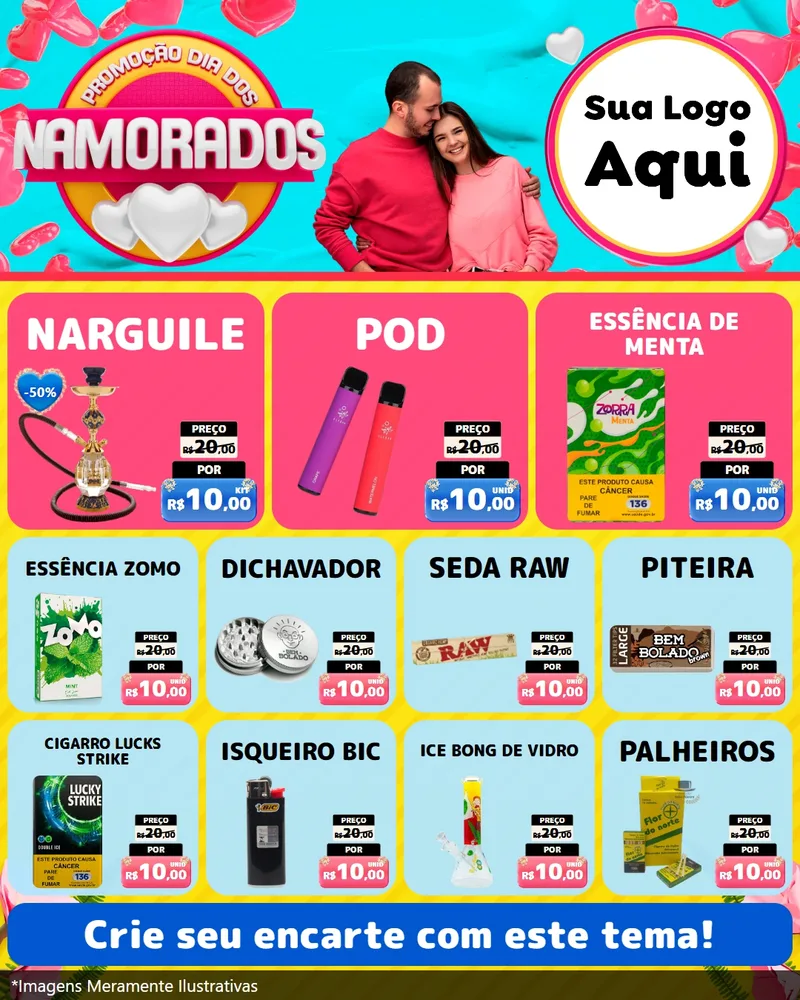 Modelo de Rede Social para Feed Instagram com o tema Promoção Dia dos Namorados para Tabacaria