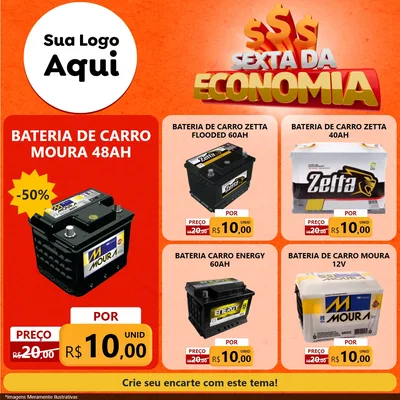 Modelo de Rede Social para Feed Facebook com o tema Sexta da Economia para Baterias Elétricas