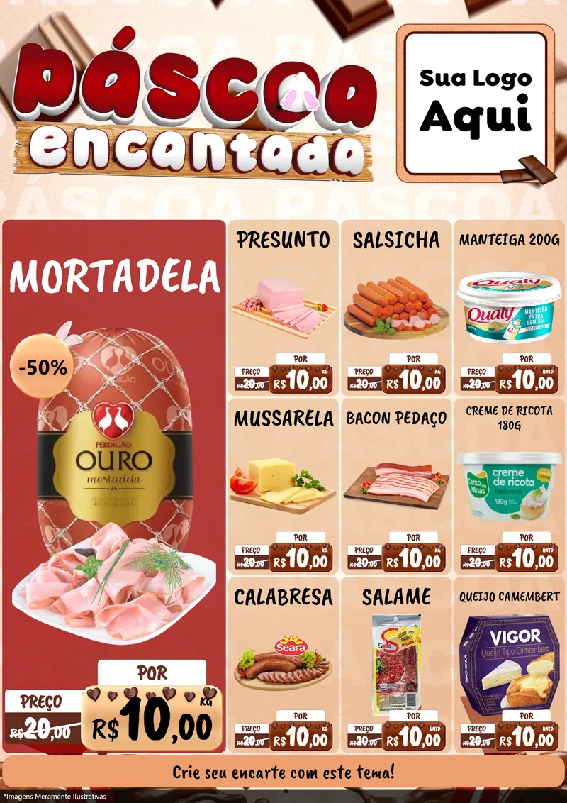 Modelo de Encarte para Encarte A4 Vertical com o tema Páscoa Encantada para Frios e Laticínios