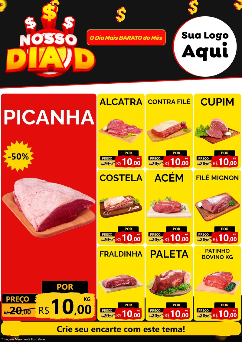 Modelo de Encarte para Encarte A4 Vertical com o tema Nosso Dia D para Açougue