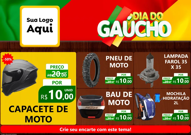 Modelo de Encarte para Encarte A4 Horizontal com o tema Dia do Gaúcho para Moto peças