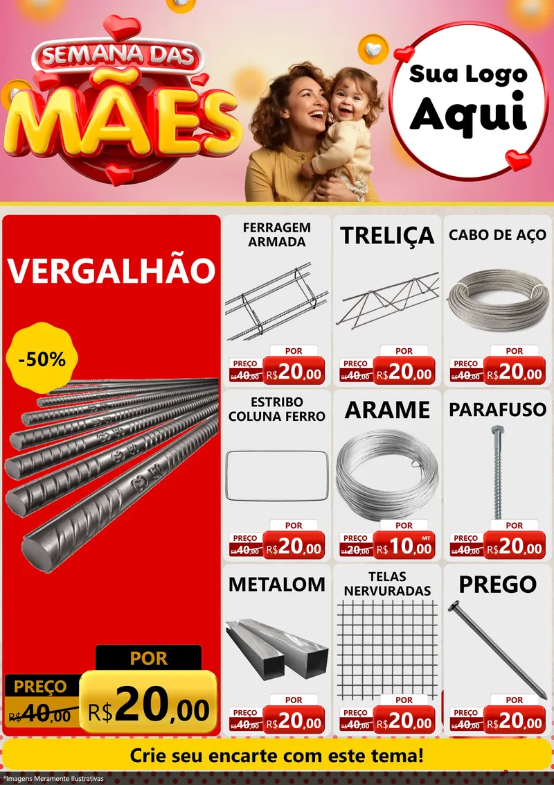 Modelo de Encarte para Encarte A4 Vertical com o tema Semana das Mães para Ferragens
