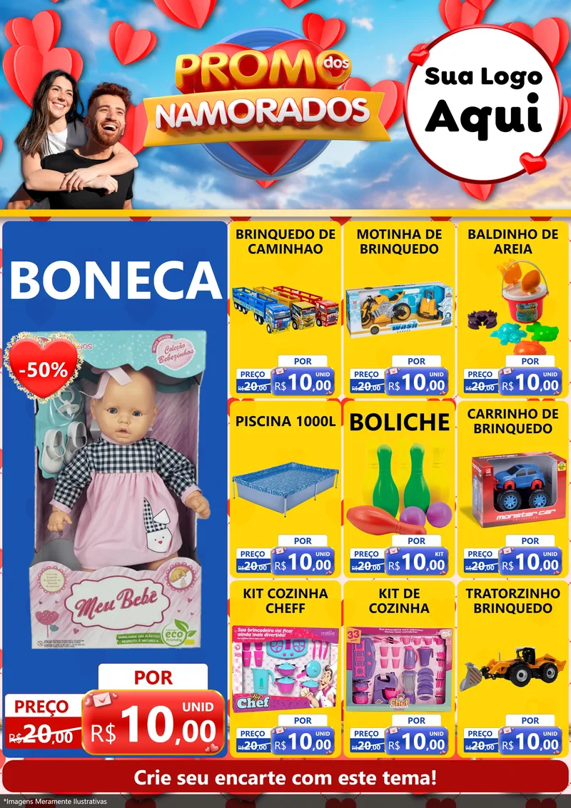Modelo de Encarte para Encarte A4 Vertical com o tema Promo dos Namorados para Brinquedos
