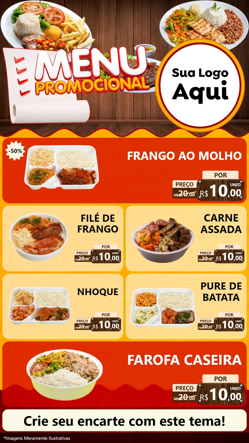 Modelo de TV para TV Vertical com o tema Menu Promocional para Restaurante