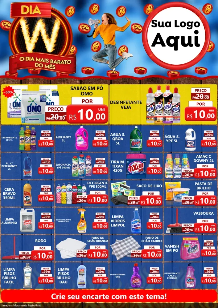 Modelo de Encarte para Encarte A4 Vertical com o tema Dia W - O Dia Mais Barato Do Mês para Produtos de Limpeza