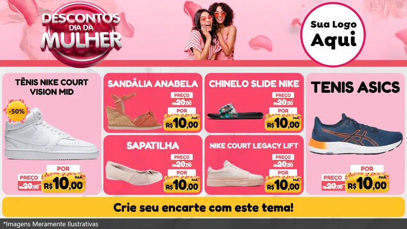 Modelo de TV para TV Horizontal com o tema Descontos Dia da Mulher para Calçados