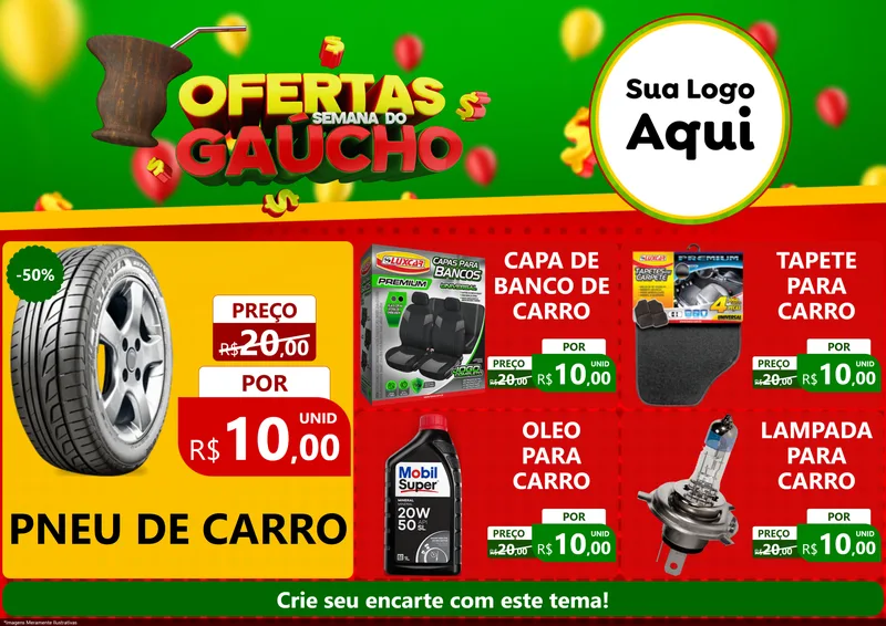 Modelo de Encarte para Encarte A4 Horizontal com o tema Ofertas Semana Do Gaúcho para Auto peças
