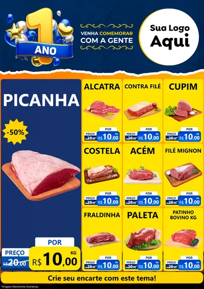 Modelo de Encarte para Encarte A4 Vertical com o tema Um Ano de Aniversário para Açougue