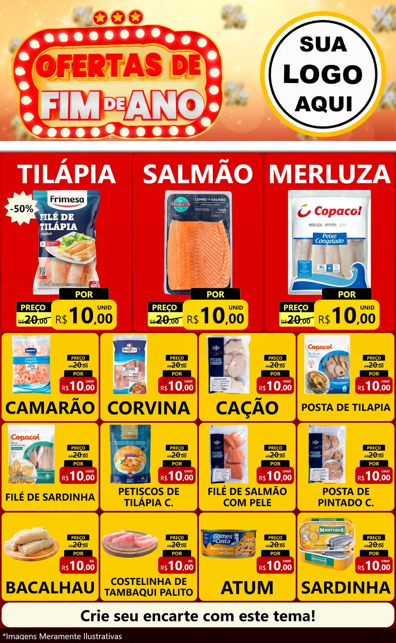 Modelo de Encarte para Encarte Grande com o tema Ofertas de Fim de Ano para Peixaria