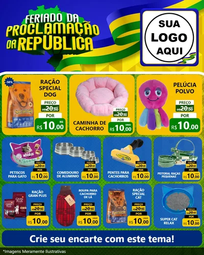 Modelo de Rede Social para Feed Instagram com o tema Feriado da Proclamação da República para Pet Shop