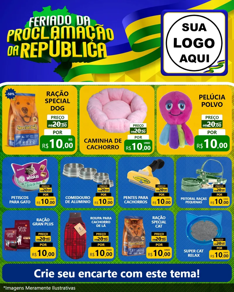 Modelo de Rede Social para Feed Instagram com o tema Feriado da Proclamação da República para Pet Shop