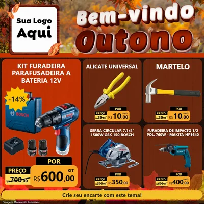 Modelo de Rede Social para Feed Facebook com o tema Bem-vindo Outono para Maquinas e Ferramentas