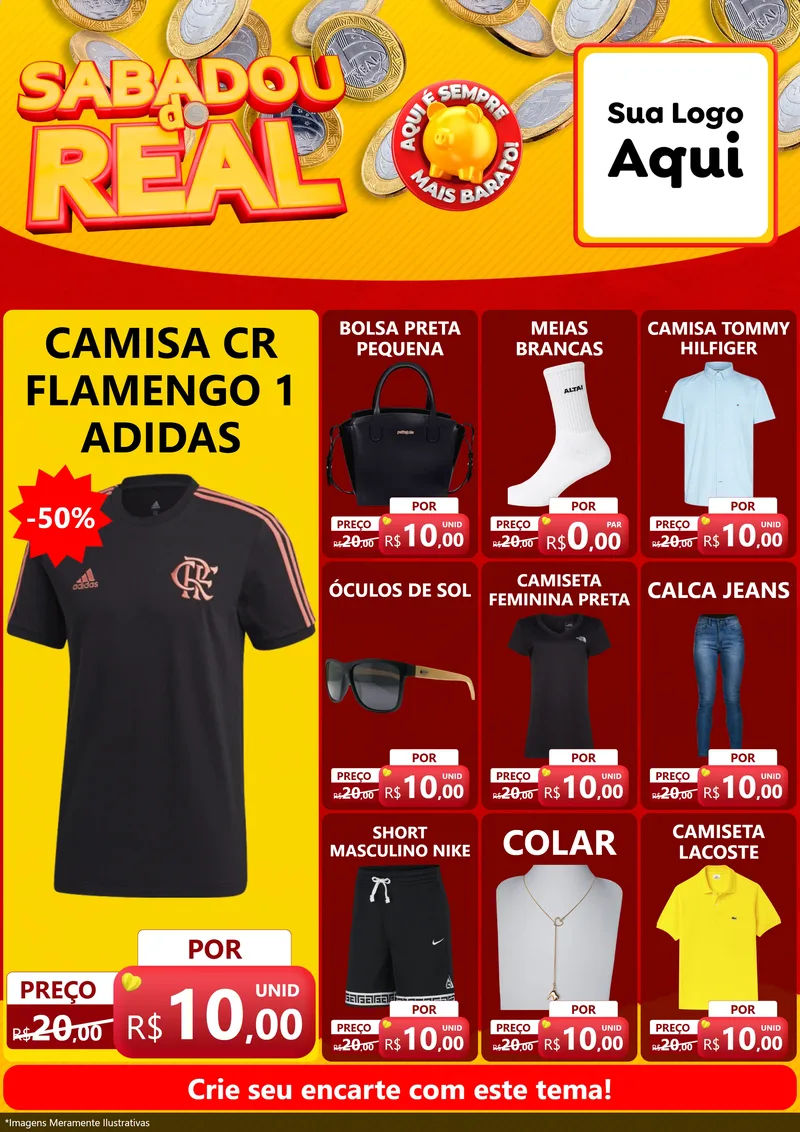 Modelo de Encarte para Encarte A4 Vertical com o tema Sabadou do Real para Roupas e acessórios