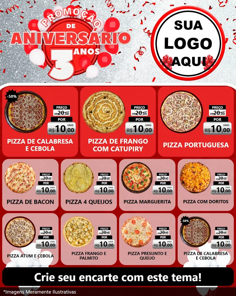 Modelo de Rede Social para Feed Instagram com o tema Promoção de Aniversário - 3 Anos para Pizzaria