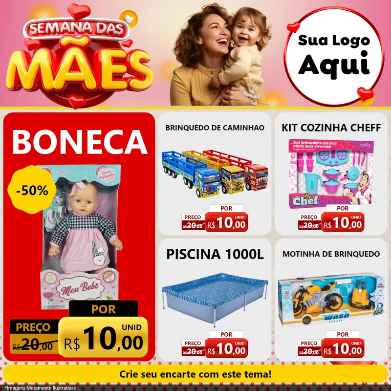 Modelo de Rede Social para Feed Facebook com o tema Semana das Mães para Brinquedos