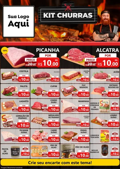 Modelo de Encarte para Encarte A4 Vertical com o tema Kit Churrasco para Açougue