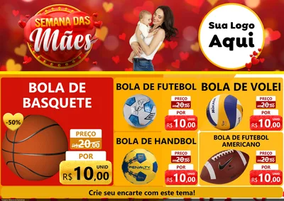 Modelo de Encarte para Encarte A4 Horizontal com o tema Semana das Mães para Artigos Esportivos