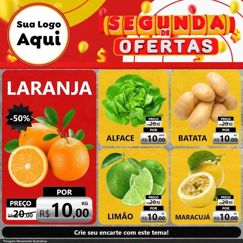 Modelo de Rede Social para Feed Facebook com o tema Segunda de Ofertas para Hortifrúti