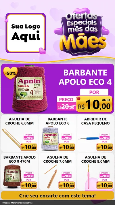 Modelo de Rede Social para Stories com o tema Ofertas Especiais - Mês das Mães para Armarinho e Aviamentos