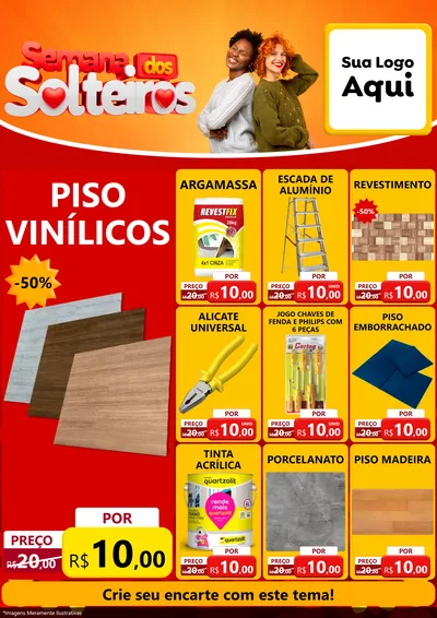 Modelo de Encarte para Encarte A4 Vertical com o tema Semana dos Solteiros para Material para Construção