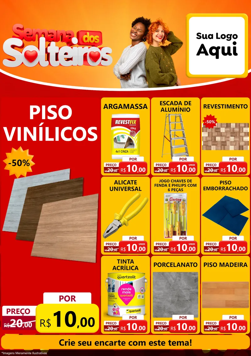 Modelo de Encarte para Encarte A4 Vertical com o tema Semana dos Solteiros para Material para Construção