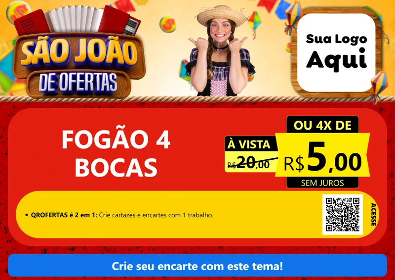 Modelo de Cartaz para Cartaz A4 Horizontal com o tema São João de Ofertas para Móveis e Eletro