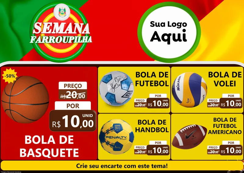 Modelo de Encarte para Encarte A4 Horizontal com o tema Semana Farroupilha para Artigos Esportivos