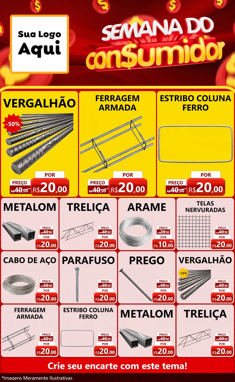 Modelo de Encarte para Encarte Grande com o tema Semana do Consumidor para Ferragens