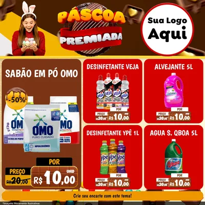 Modelo de Rede Social para Feed Facebook com o tema Páscoa Premiada para Produtos de Limpeza