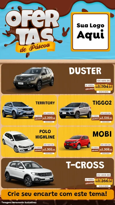 Modelo de TV para TV Vertical com o tema Ofertas de Páscoa para Concessionaria de Carros
