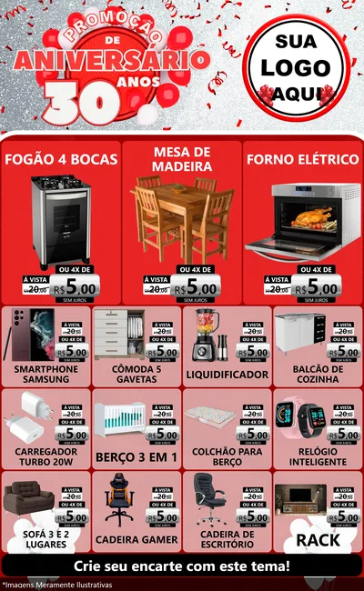Modelo de Encarte para Encarte Grande com o tema Promoção de Aniversário - 30 Anos para Móveis e Eletro