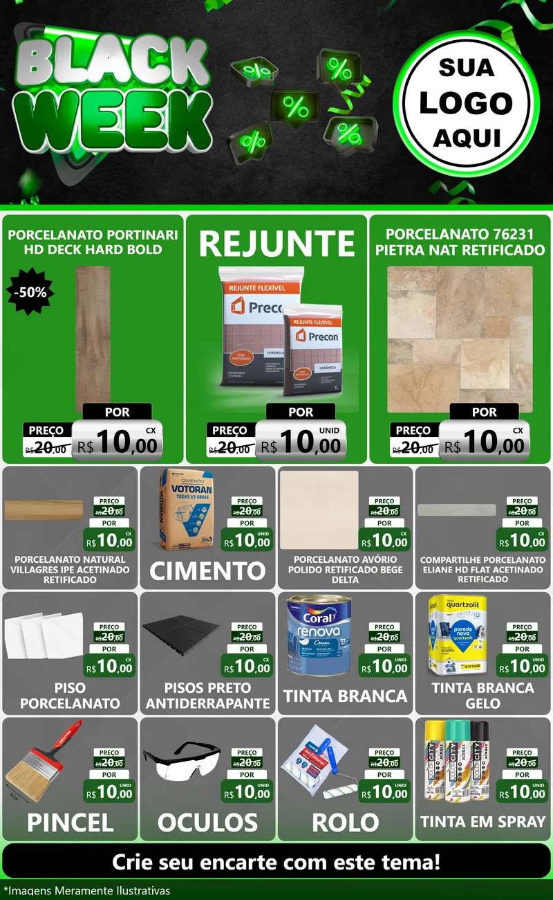 Modelo de Encarte para Encarte Grande com o tema Black Week para Pisos e revestimentos