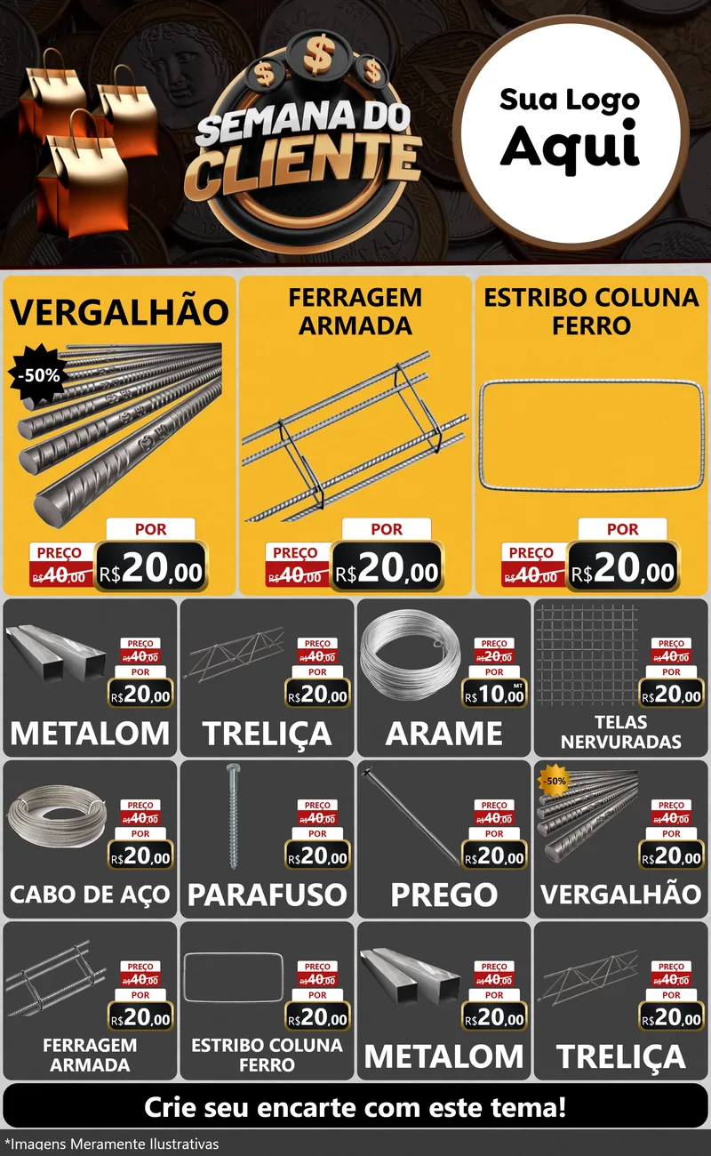 Modelo de Encarte para Encarte Grande com o tema Semana do Cliente para Ferragens