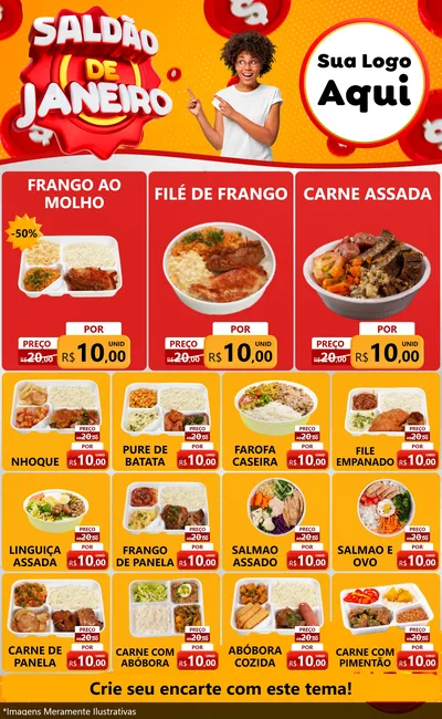 Modelo de Encarte para Encarte Grande com o tema Saldão de Janeiro para Restaurante