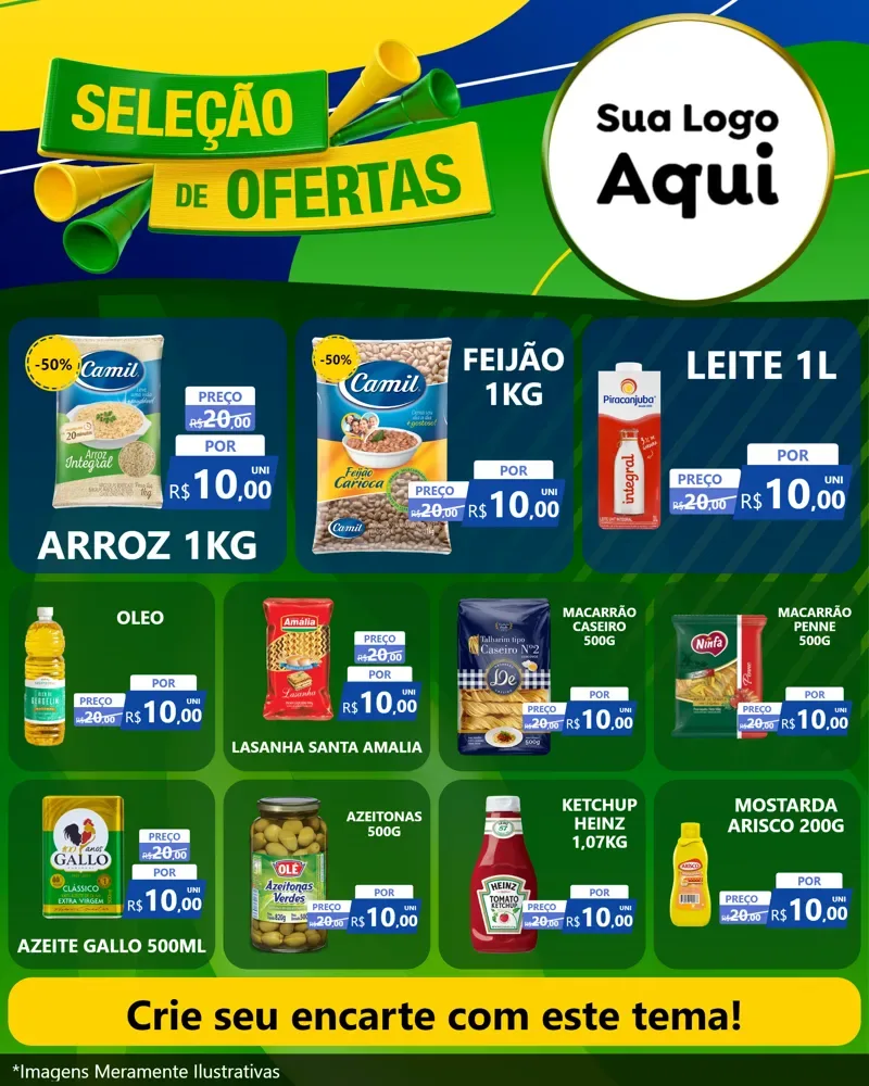 Modelo de Rede Social para Feed Instagram com o tema Seleção de Ofertas - Copa para Supermercado