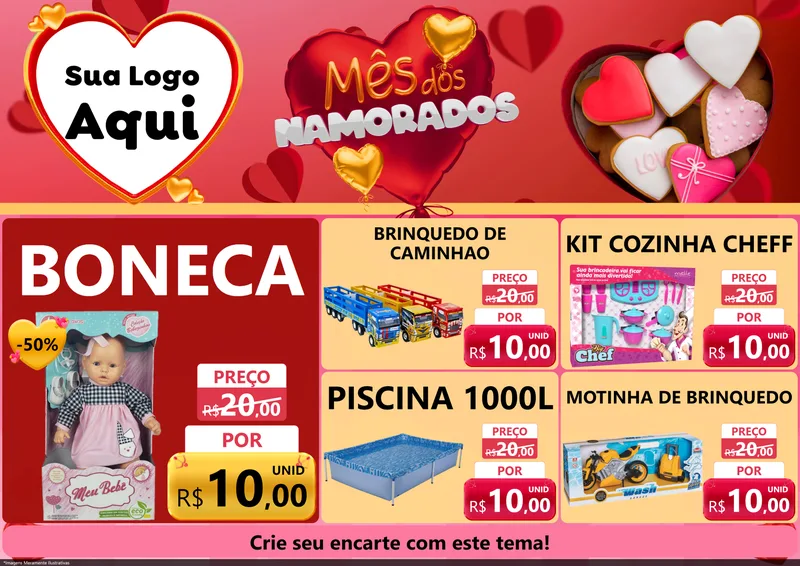 Modelo de Encarte para Encarte A4 Horizontal com o tema Mês dos Namorados para Brinquedos
