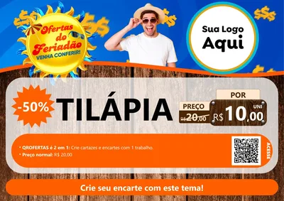 Modelo de Cartaz para Cartaz A4 Horizontal com o tema Ofertas do Feriadão para Peixaria
