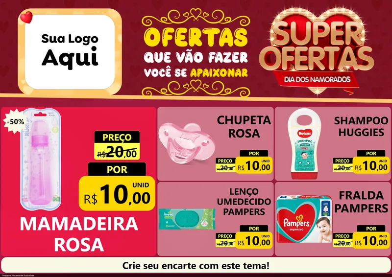 Modelo de Encarte para Encarte A4 Horizontal com o tema Dia dos Namorados para Bebês