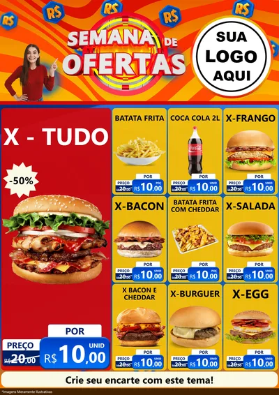 Modelo de Encarte para Encarte A4 Vertical com o tema Semana de Ofertas para Hamburgueria