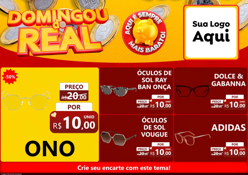 Modelo de Encarte para Encarte A4 Horizontal com o tema Domingou do Real para Óticas