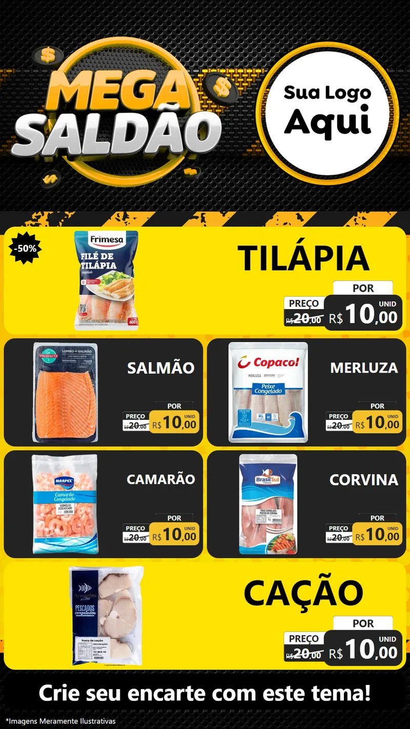 Modelo de TV para TV Vertical com o tema Mega Saldão para Peixaria